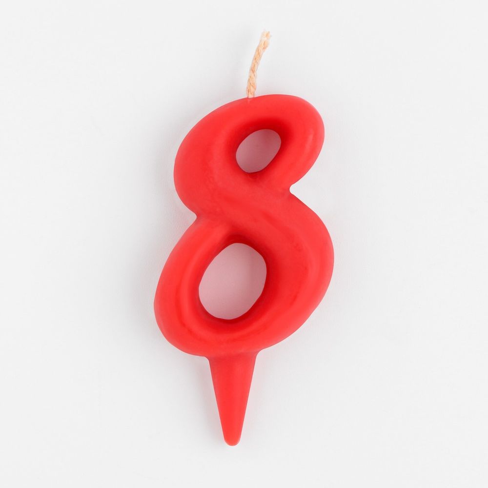 Свеча для торта цифра "Овал" "8", красная, 5,5 см