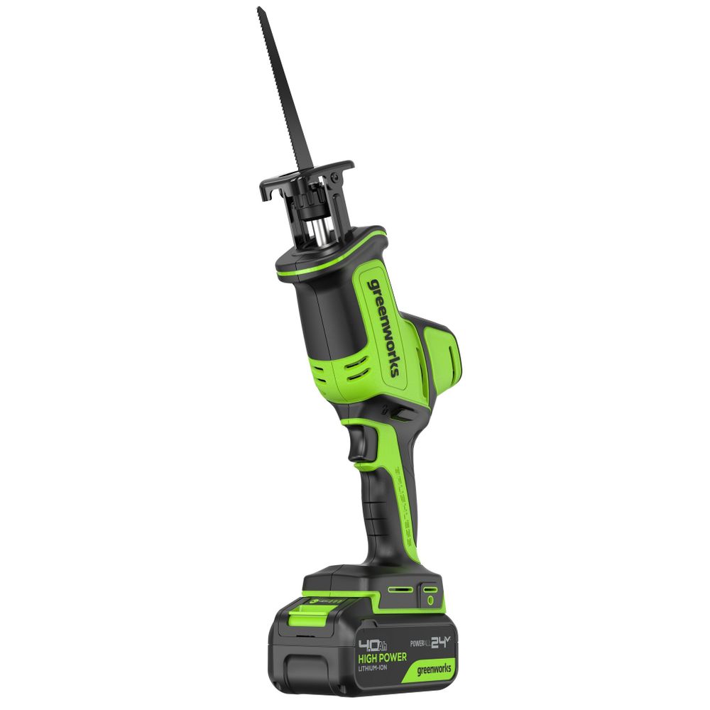 Пила сабельная акк. Greenworks GPT-CRS-25, 24V, б/щет, 0-3000/мин, рез 80 мм дер., LED, 1х4Ач,ЗУ,кор (1200507CUB)