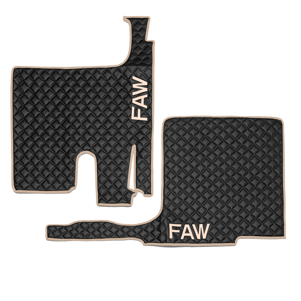 Ковры FAW J7, (экокожа, черный, бежевый кант, бежевая вышивка)