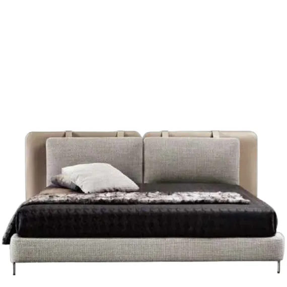 Кровать Tatlin Soft 180х200 см, серая экокожа и рогожка