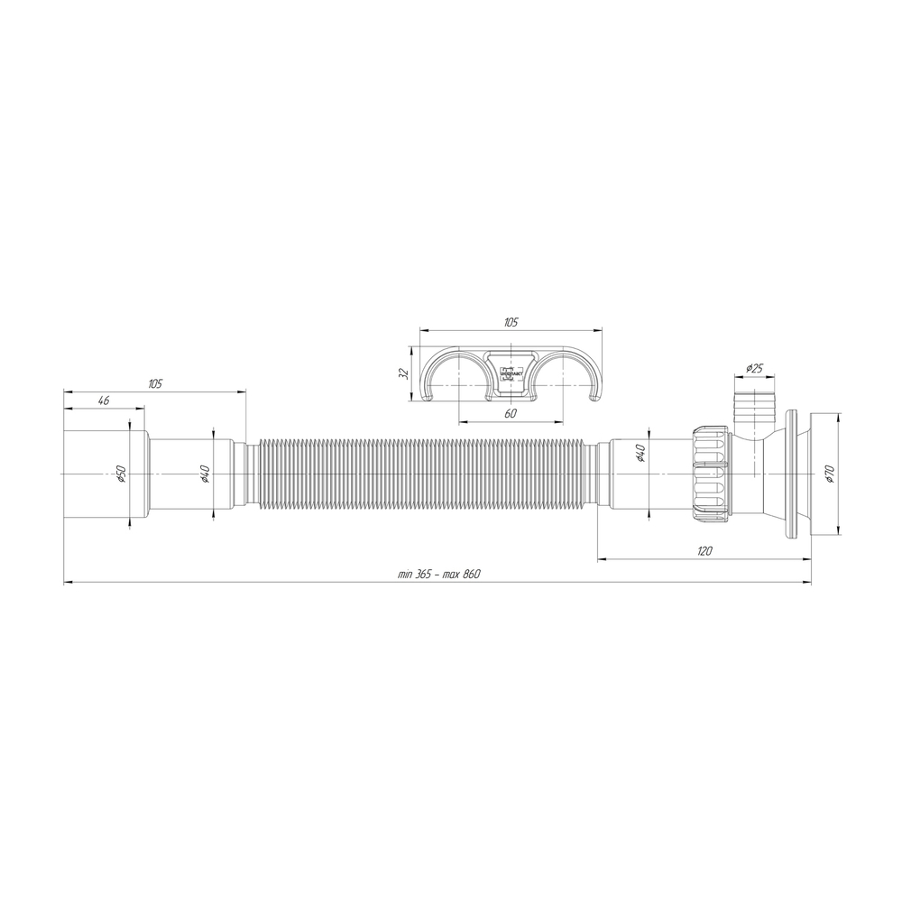 Гофросифон 1 1/2"*40*50 (800мм) GS7080 ИНКОПЛАСТ (винт М6*80)