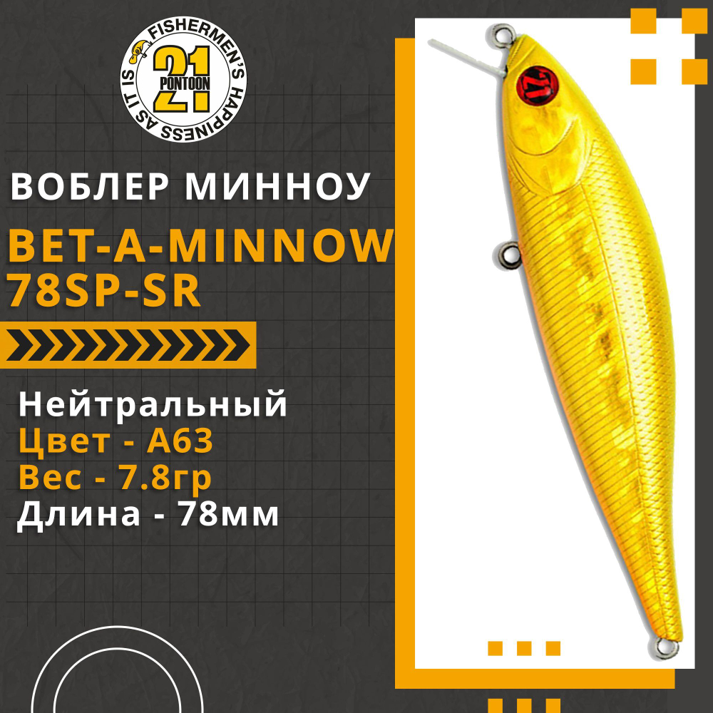 Воблер для рыбалки Pontoon21 Bet-A-Minnow 78SP-SR, 78мм, 7.8 гр., 0.3-0.5 м., цвет A63