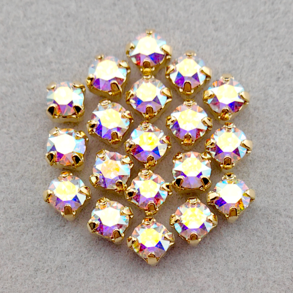 Шатоны Swarovski 1088 в оправах, цвет Северное сияние/золото 14к (Crystal AB/Gold 14k)