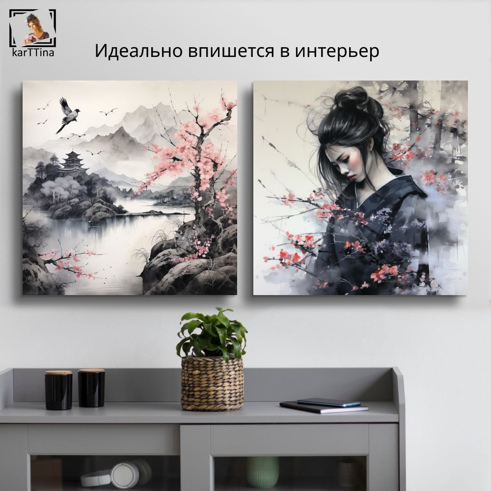 Картина модульная "Она самурай", 80 см х 40 см