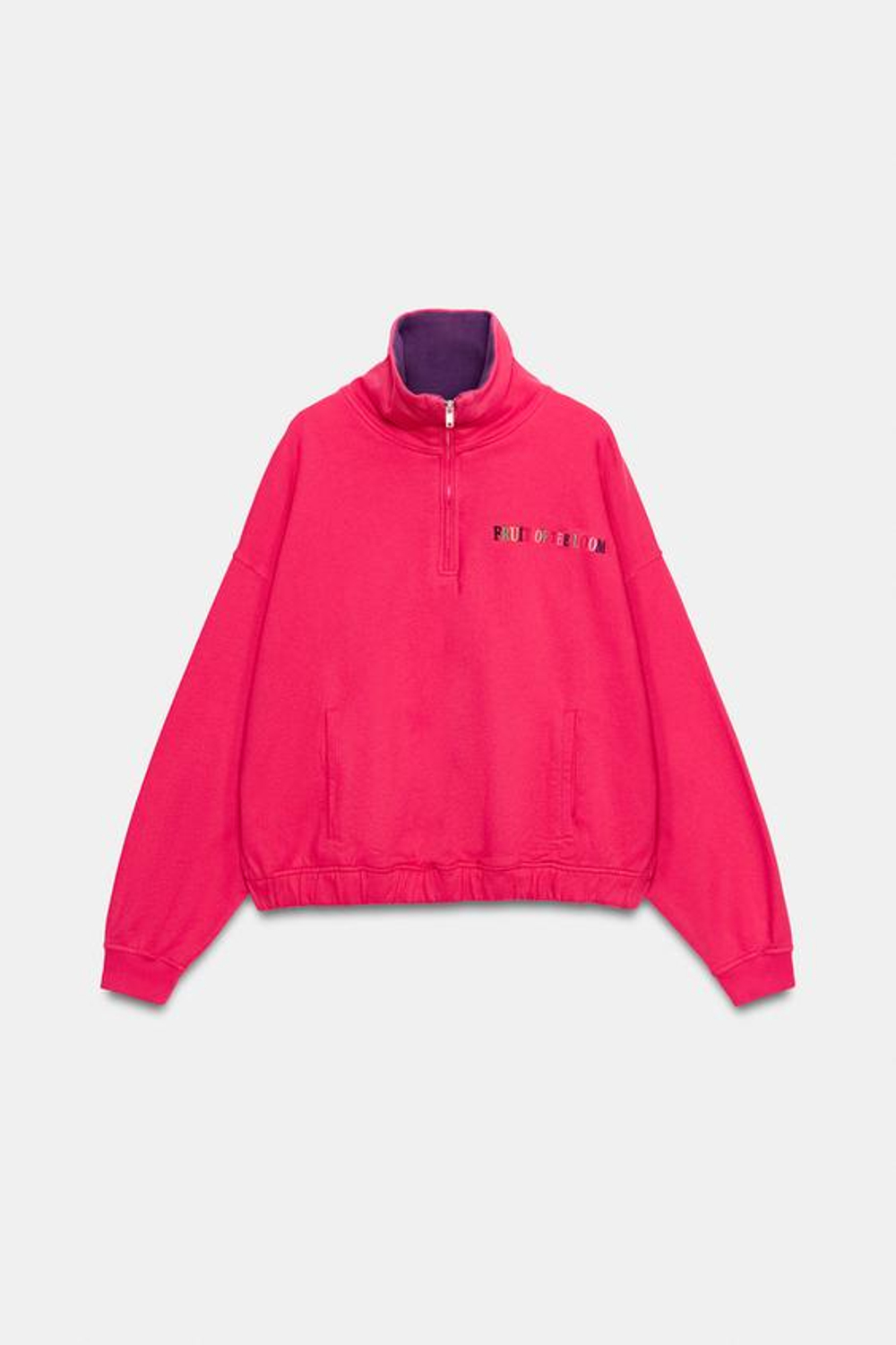 ZARA - FRUIT OF THE LOOM™ ТОЛСТОВКА С КОНТРАСТНЫМ ВОРОТНИКОМ, ЦВЕТ ФУКСИИ