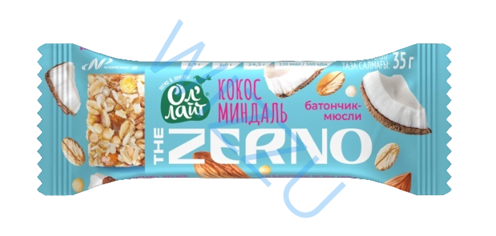 Батончик-мюсли ОлЛайт Zerno Кокос-миндаль 35гр