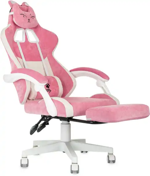 Кресло игровое Knight Kitty/F W Fabric розовый/молочный с подголов. крестов. пластик подст.для ног пластик белый