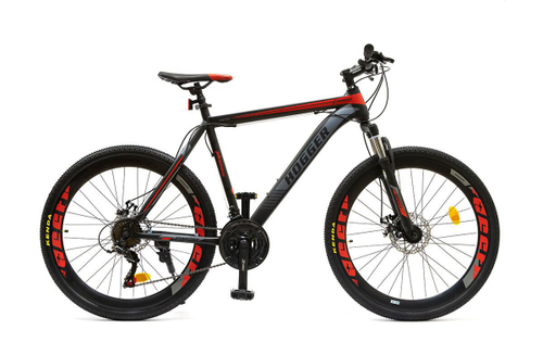 Велосипед 26" HOGGER STRIKE MD, 17", сталь, 21 ск, susp. fork, черно-красный матовый, Shimano, 2025