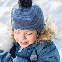 Шлем зимний вязаный с ниточным помпоном "Джинс-графит меланж"
