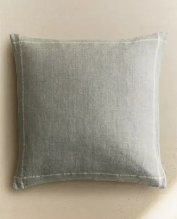 ZARA HOME ЛЬНЯНАЯ НАВОЛОЧКА ДЛЯ ДЕКОРАТИВНОЙ ПОДУШКИ, СИНИЙ