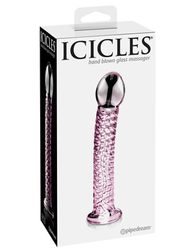Рельефный стеклянный стимулятор Icicles (Цвет: прозрачный с нежно-розовым)