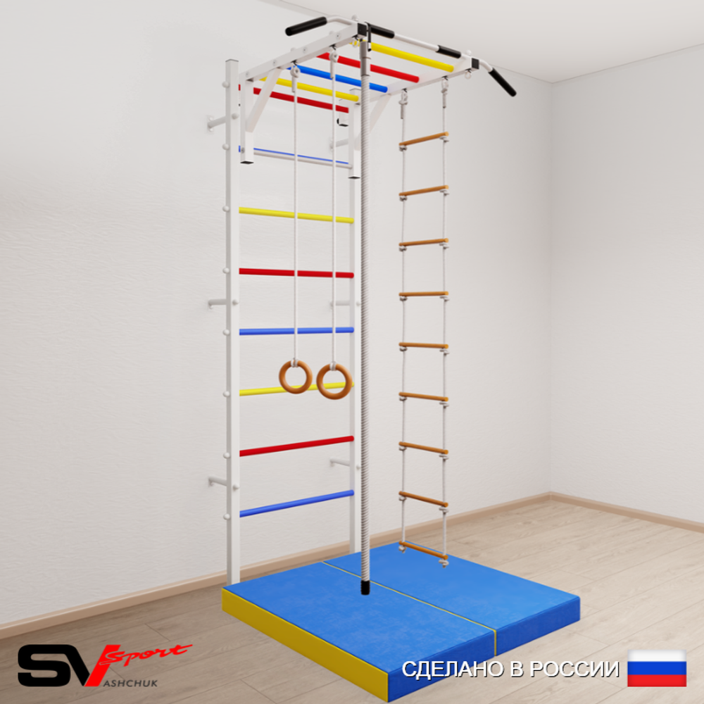 Шведская стенка Sv Sport 5214 (Турник рукоход/Канат/Кольца/Лестница/Мат 1м)
