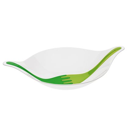Салатник 3л Koziol Leaf с приборами бело-зеленый