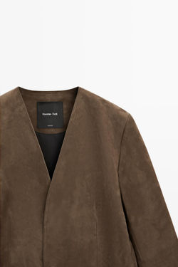 Massimo Dutti Замшевый кожаный блейзер, кротово-коричневый