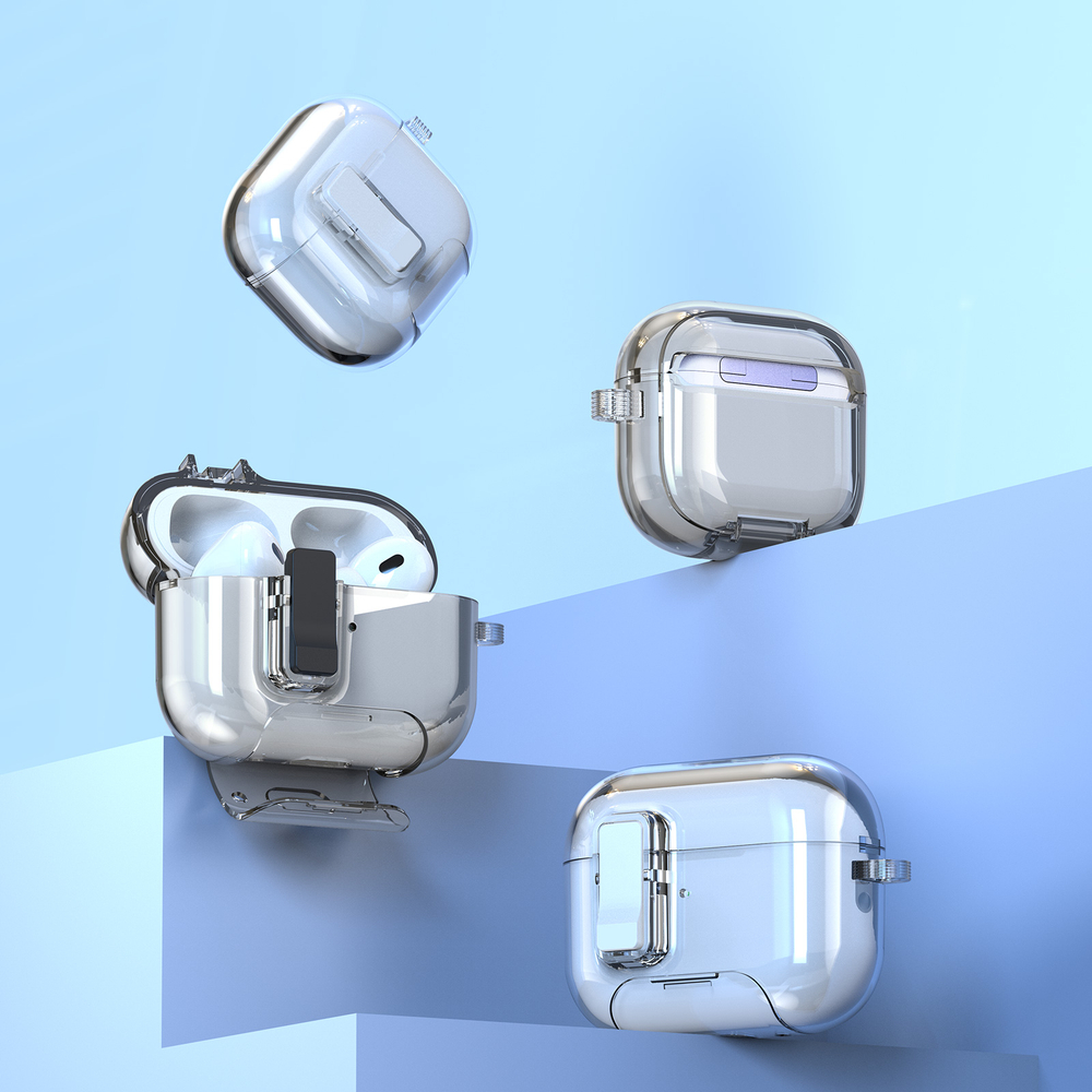 Чехол прозрачный с магнитным замком для наушников AirPods 4, серия PECR Series Case, в комплекте с карабином