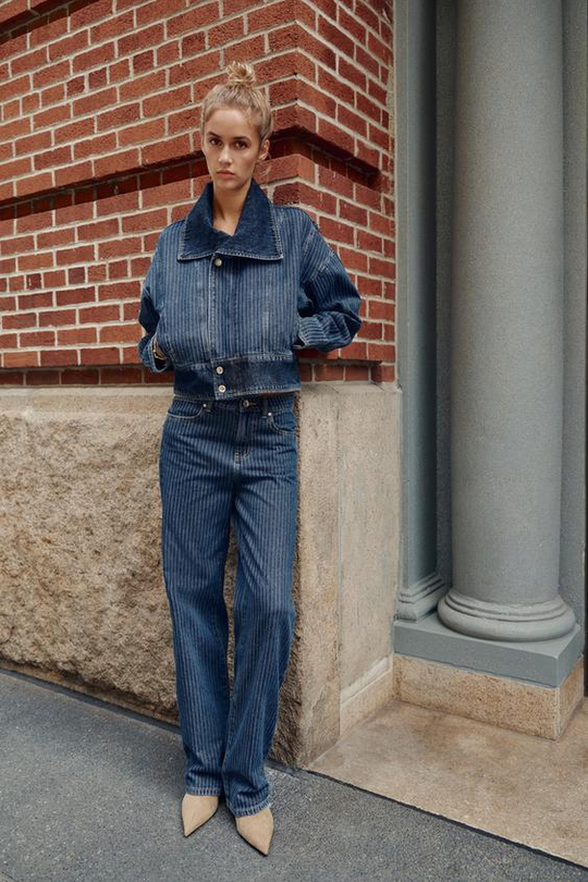 ZARA ДЖИНСЫ Z1975 ПРЯМОГО КРОЯ С НИЗКОЙ ПОСАДКОЙ В ПОЛОСКУ, СИНИЙ