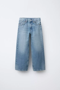 ZARA ДЖИНСЫ WIDE LEG С ЭФФЕКТОМ ПОТЕРТОСТИ, СИНИЙ
