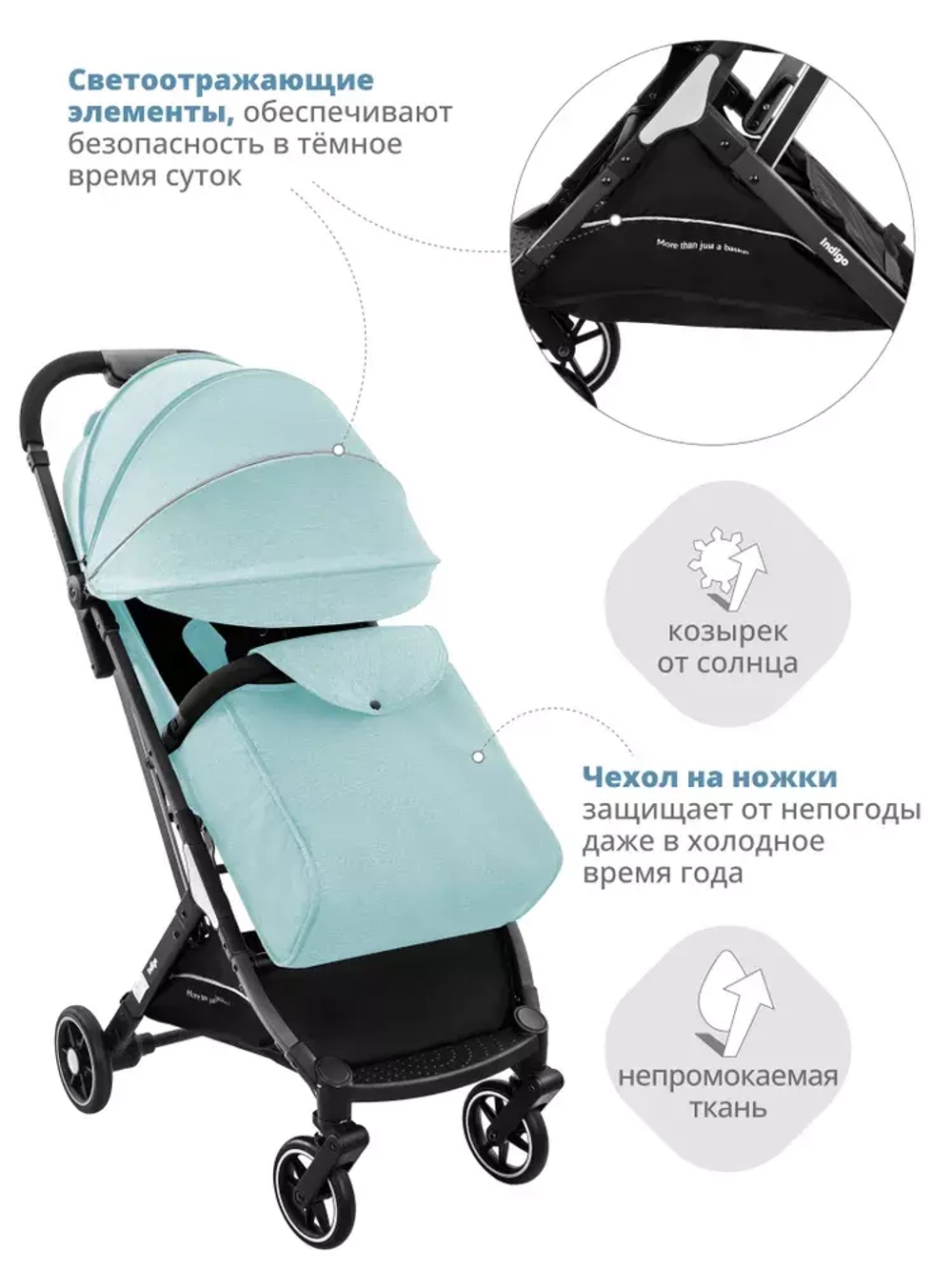 Коляска прогул.ONYX (2кол.(14см)2кол.(15,5см)) (INDIGO) (мятный)