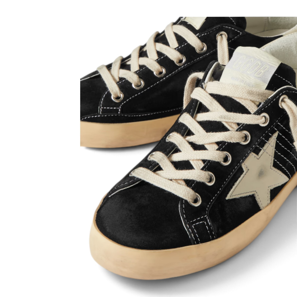 Women’s Super Star in black suede with white leather star and heel tab