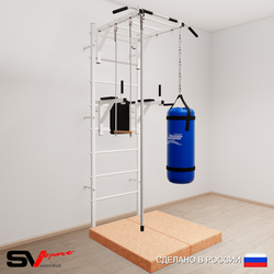 Шведская стенка Sv Sport усиленная 6466 (Турник рукоход/Брусья/Канат/Трапеция/Цепь/Мешок 22кг/Мат 1м)
