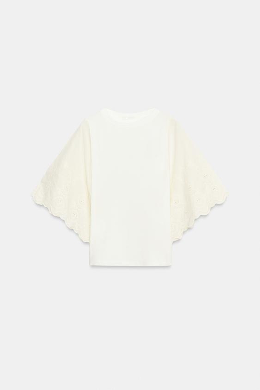 ZARA КОМБИНИРОВАННАЯ ФУТБОЛКА С ВЫШИВКОЙ, ЖЕЛТОВАТО-БЕЛЫЙ