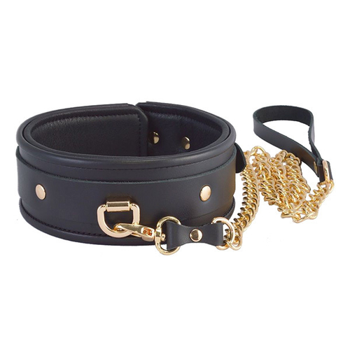 Черный кожаный ошейник с золотистым поводком Sitabella Sita Black BDSM Accessories 3128-1
