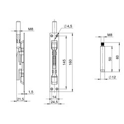 Задвижка торцевая FUARO RIGEL-set/160-210 D12x60mm в комплекте с ригелем /38951/