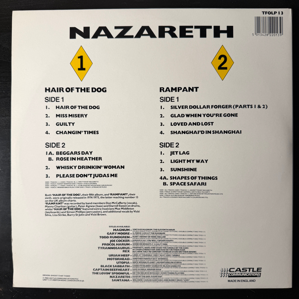 Nazareth ‎– Hair Of The Dog / Rampant 2LP (Англия 1988г.)