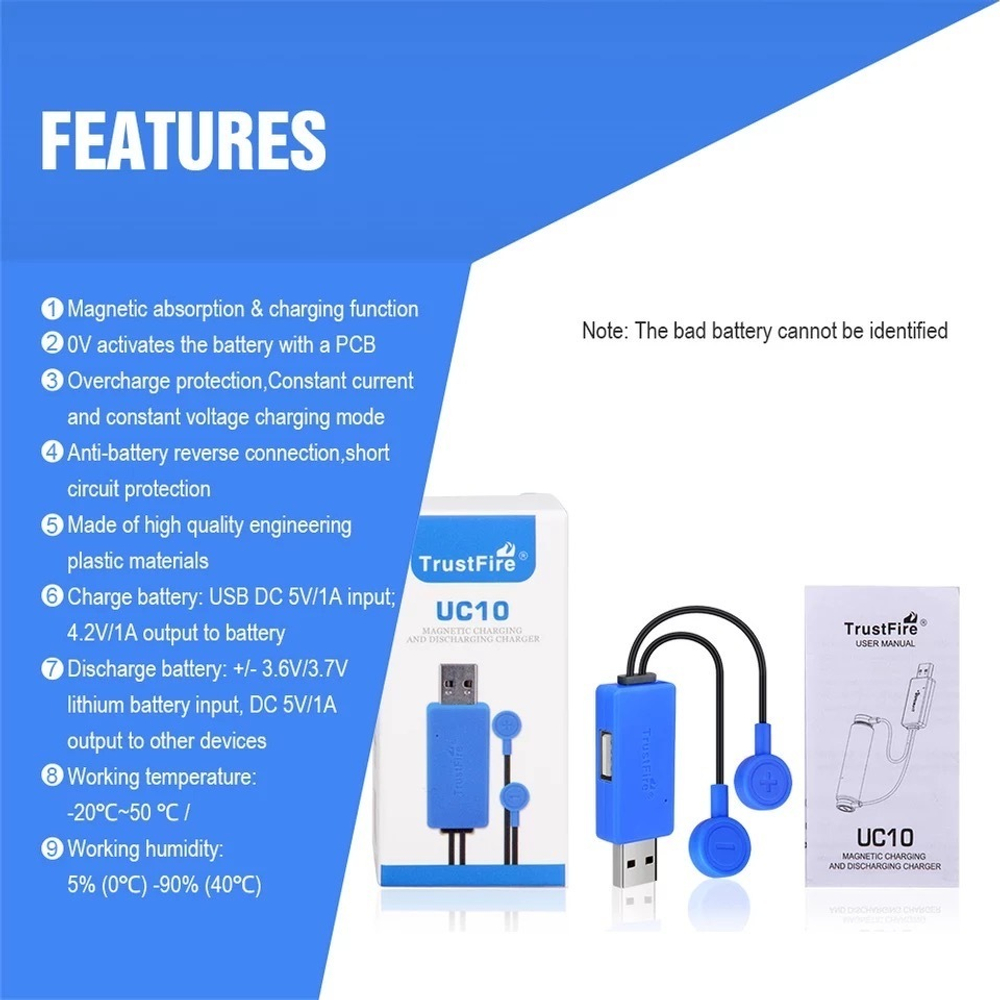 Зарядное устройство 1порт UC10 USB Li-ion 32650 14500 16340 26650 18650 TrustFire