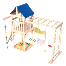 Детская площадка неокрашенная Fun Land с модулем сетка-рукоход, подвесным креслом и качелями