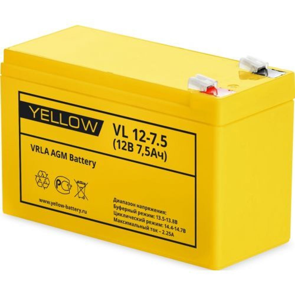 Аккумулятор YELLOW VL 12-7.5 - AGM ( 12В / 7,5Ач ) Аккумулятор YELLOW VL 12-7.5 - AGM ( 12В / 7,5Ач )