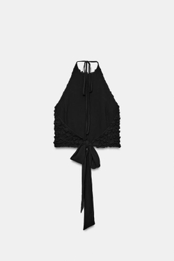 ZARA ТОП ХАЛТЕР С ВОЛАНАМИ, ЧЕРНЫЙ