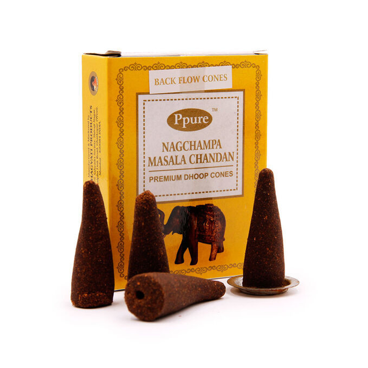 Ppure Nagchampa Masala Chandan Масала Чандан, Благовоние-конус-пуля (стелющиеся), 10 шт