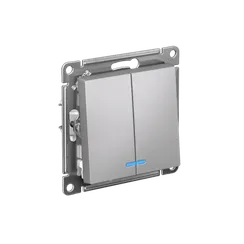 Выключатель двухклавишный с подсветкой Systeme Electric AtlasDesign Алюминий, самозажимные клеммы ATN000353S