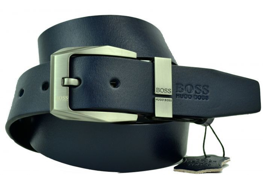 Ремень брендовый мужской тёмно-синий 40 мм для джинсов из кожи Hugo Boss (копия) 40brend-KZ-142