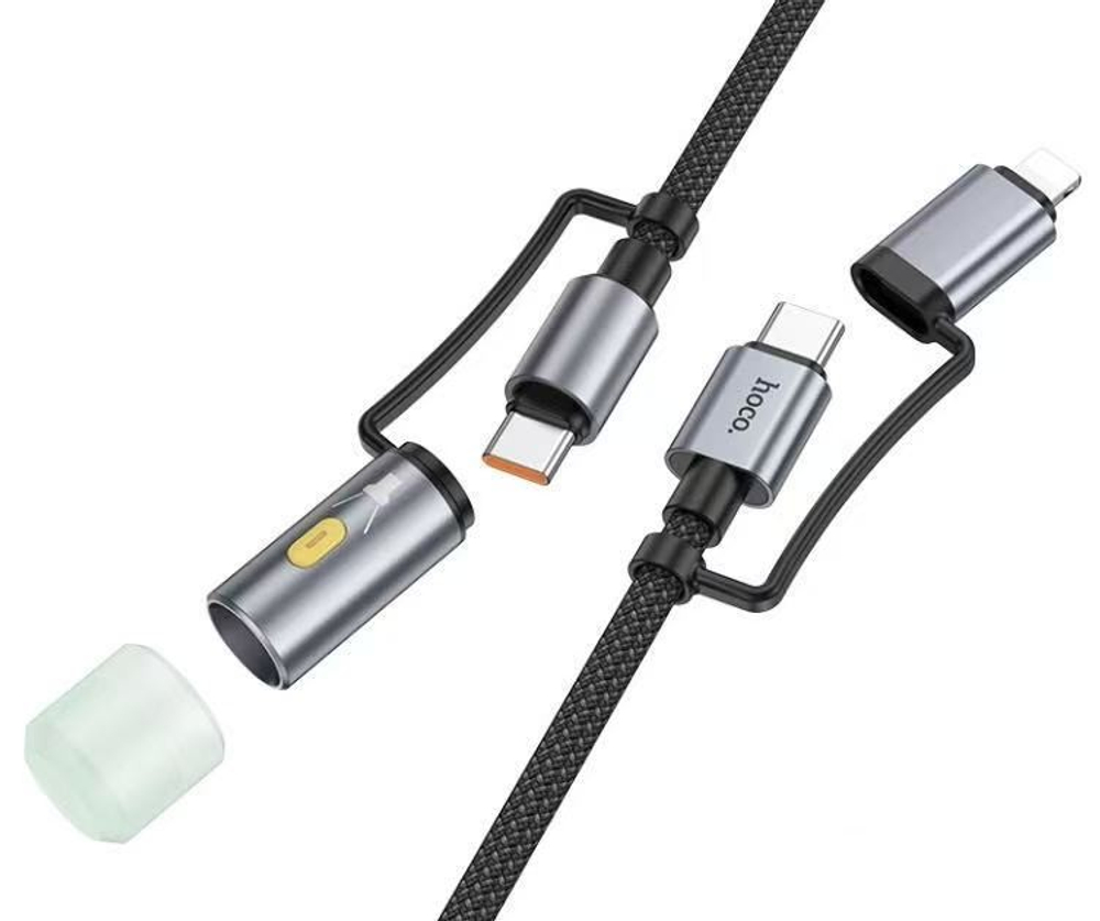 Usb Кабель-зарядка Hoco U138 Type-C/Фонарик на Type-C/Lightning 60W 1.2м черный