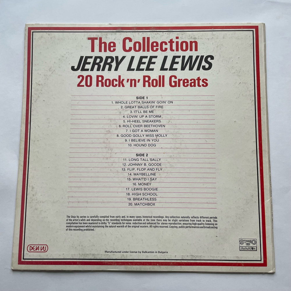 Винтажная виниловая пластинка LP Jerry Lee Lewis, The Collection 20 Rock'n'Roll Greats (Болагрия 1988)