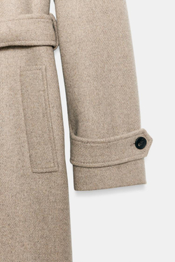ZARA ПАЛЬТО ИЗ СМЕСОВОЙ ШЕРСТИ СО СЪЕМНОЙ ОТДЕЛКОЙ ПОД МЕХ, СВЕТЛЫЙ СЕРО-КОРИЧНЕВЫЙ