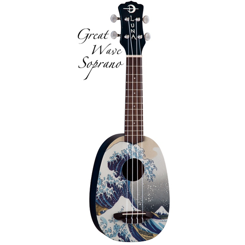 LUNA UKE GWS - укулеле, корпус 'pineaple', с чехлом, рисунок 'Большая волна' художника Хокусай