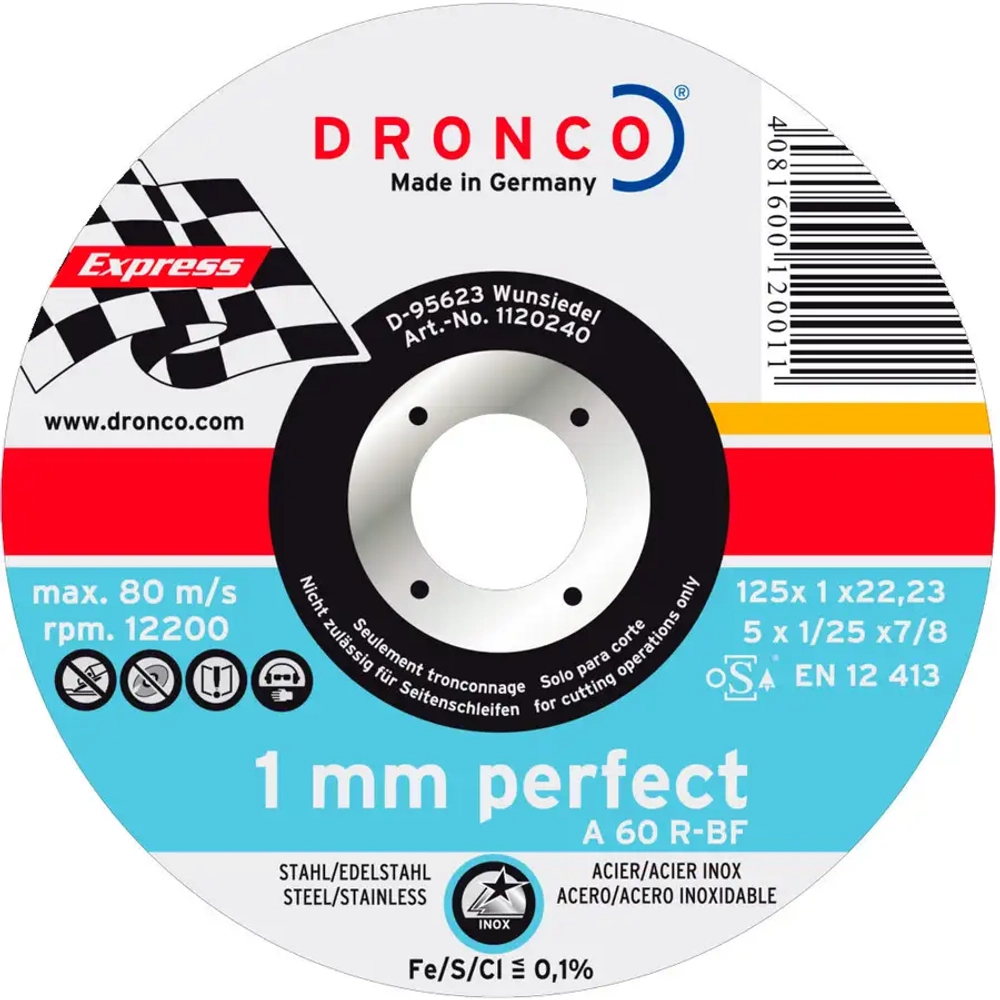 Абразивный отрезной диск A 60 R, 125х1 мм Dronco 1120240