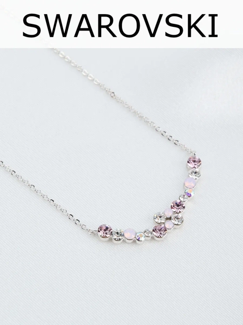 Тонкое колье Млечный путь с розовыми кристаллами Swarovski