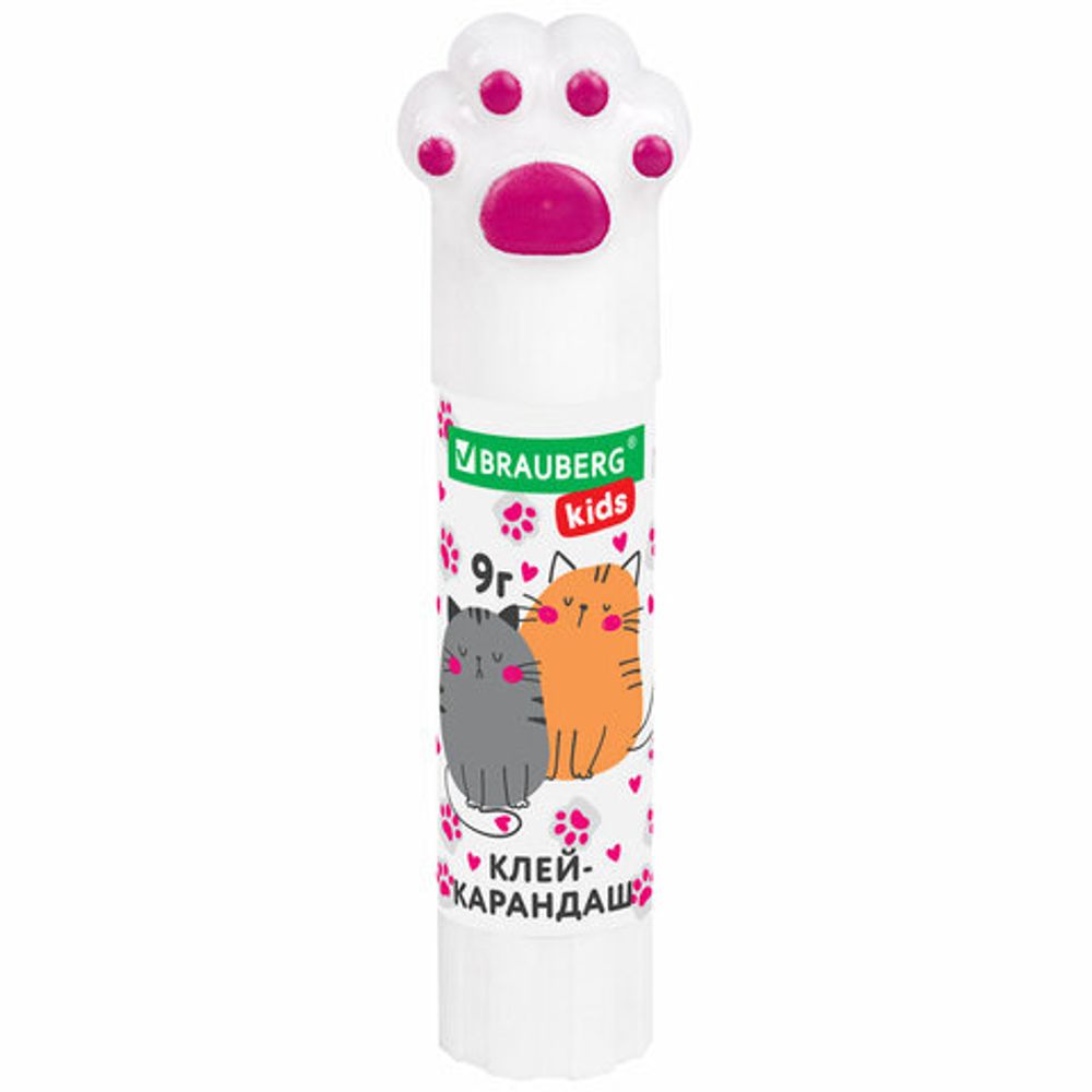 Клей-карандаш "Лапки" Cat Paw, 9 г, фигурный колпачок, 3 шт. на блистере, BRAUBERG KIDS, 271982