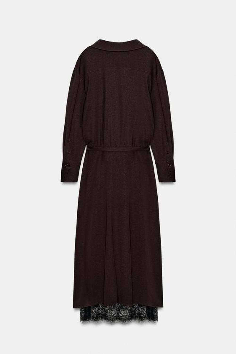 ZARA ПЛАТЬЕ С ЗАПАХОМ В БЕЛЬЕВОМ СТИЛЕ — ZW COLLECTION, ТЕМНО-БОРДОВЫЙ
