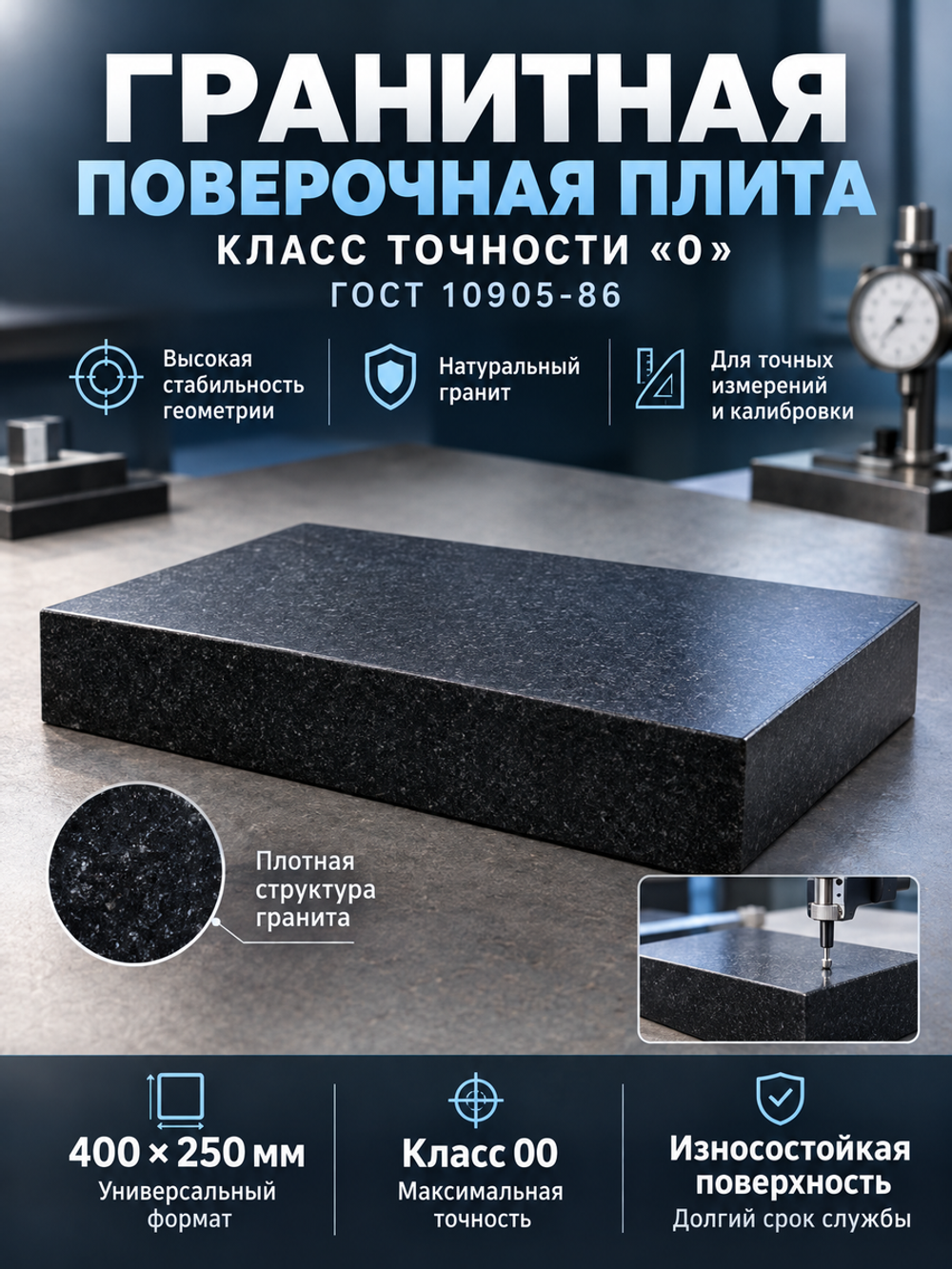 Плита поверочная гранитная 630х400х100 мм кл. 00