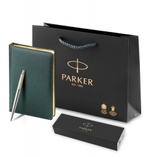 Подарочный набор Parker: темно-зеленый ежедневник с золотыми страницами и шариковая ручка Jotter Essential, стержень синего цвета