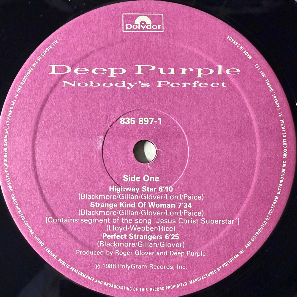 Deep Purple ‎– Nobody's Perfect 2LP (Канада 1988г.)