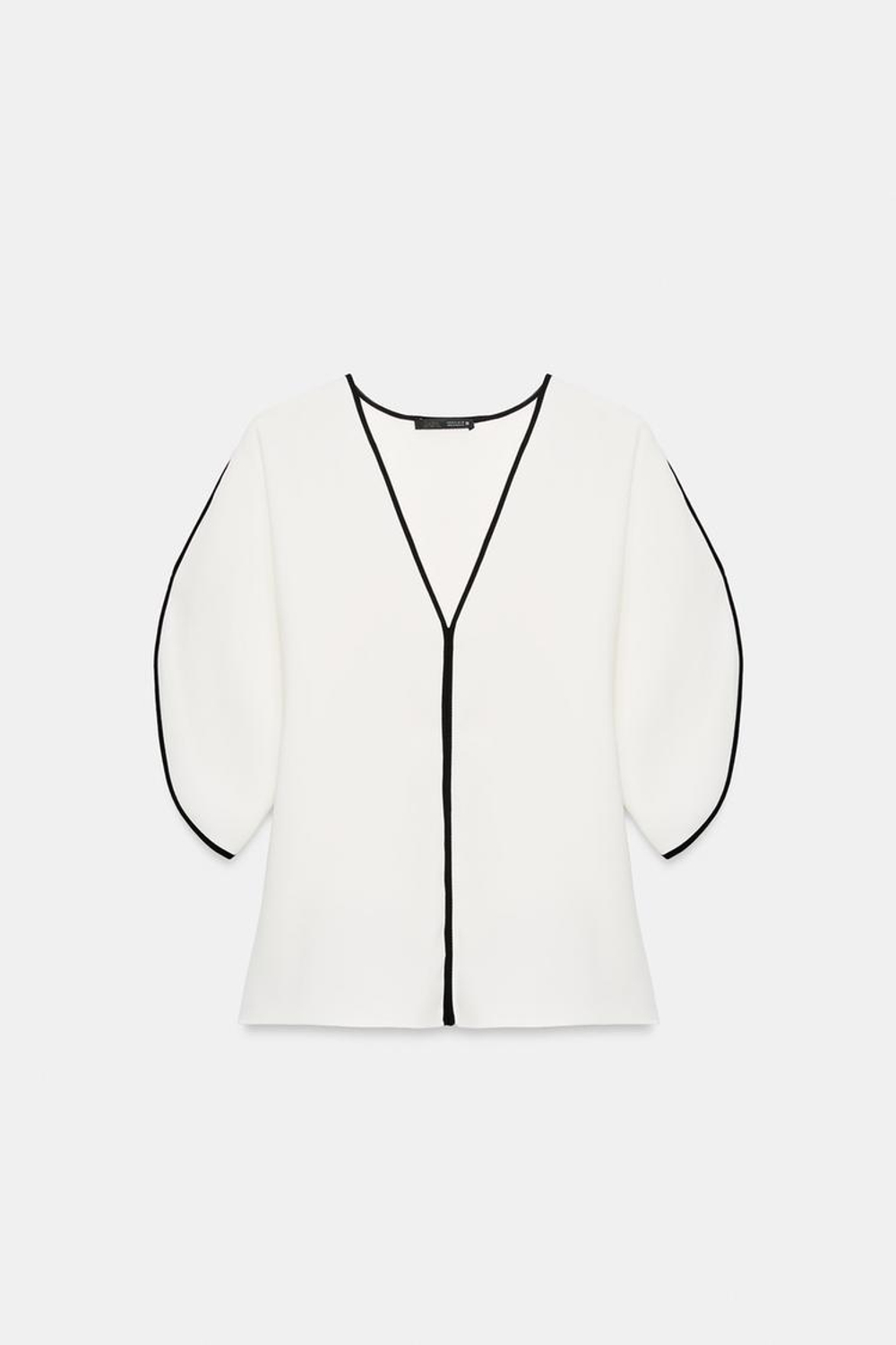 ZARA ТОП С КОНТРАСТНОЙ ОТДЕЛКОЙ, ЭКРЮ