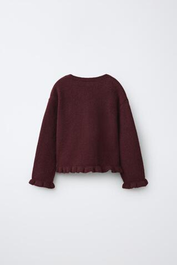 ZARA СВИТЕР С ОБОРКАМИ, БУРГУНДИ