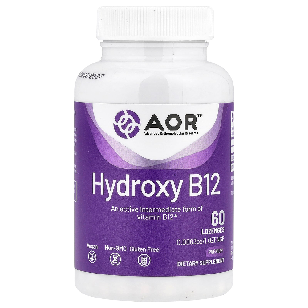 Advanced Orthomolecular Research AOR, гидроксокобаламин (витамин B12), 1000 мкг, 60 пастилок