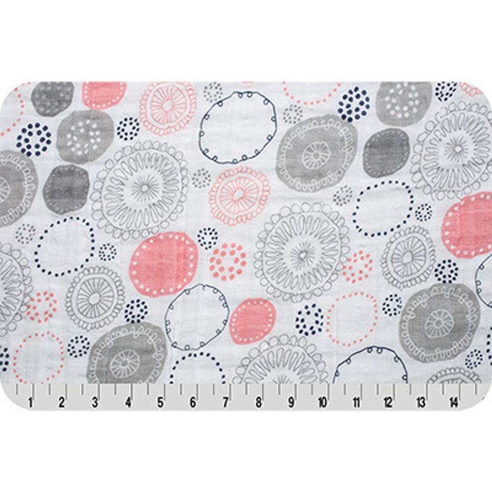 Ткань для пэчворка Peppy Embrace (марлевка), отрез 100х125 см, 120 г/м², whimsy circle coral, Shannon Fabrics Ткань для пэчворка Peppy Embrace (марлевка), отрез 100х125 см, 120 г/м², whimsy circle coral, Shannon Fabrics